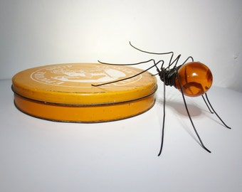 Spectacular Orange Spider Wire and Vintage Globe Repurposed Art