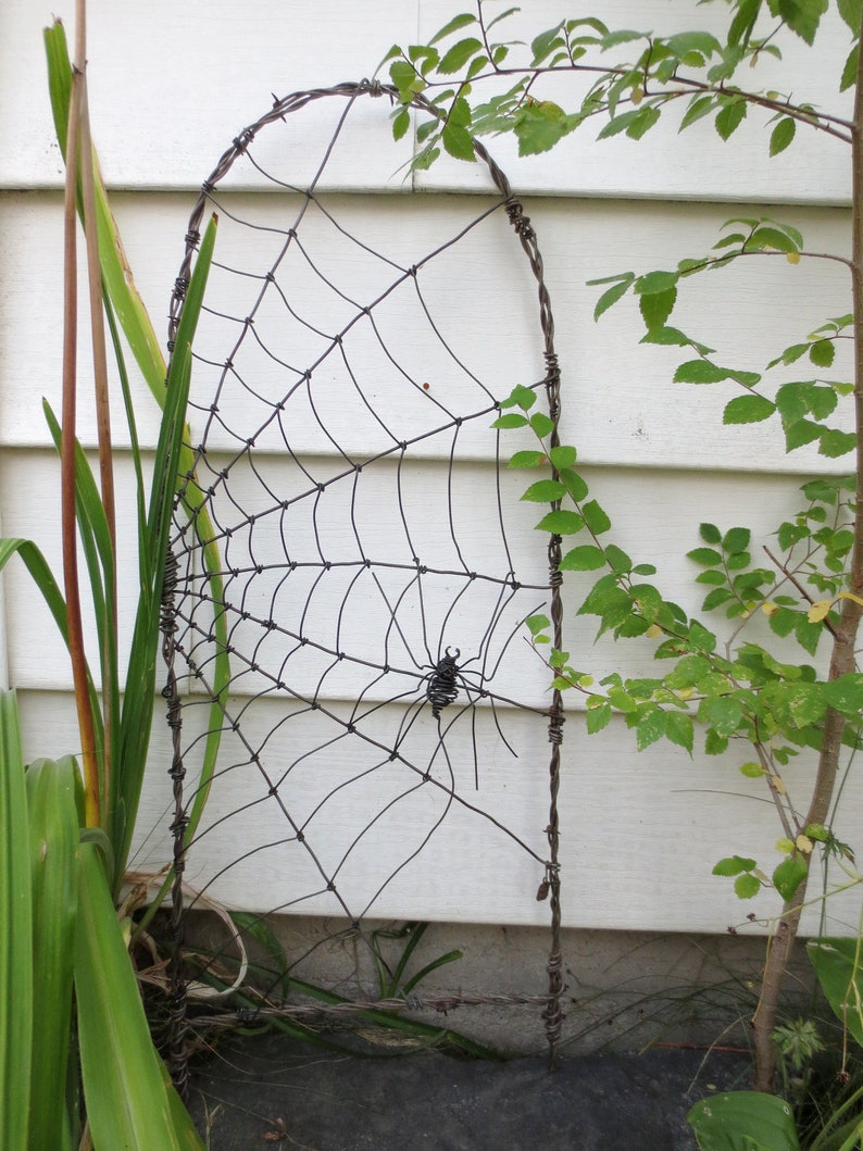 Spider Spinning A Web Barbed Wire Garden Trellis Made to Order image 2