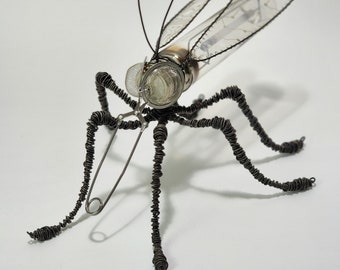 Whimsical Bulb Fly-Like Creature Repurposed Sculpture, Free Shipping In USA