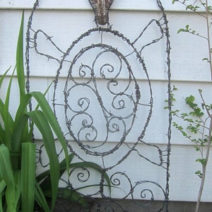 Glass Eyed Turtle Barbed Wire Trellis Garden Art Made to Order