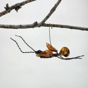 Orange Woodland Fairy In Flight With Vintage Glass Head and Wings, Free shipping in the USA