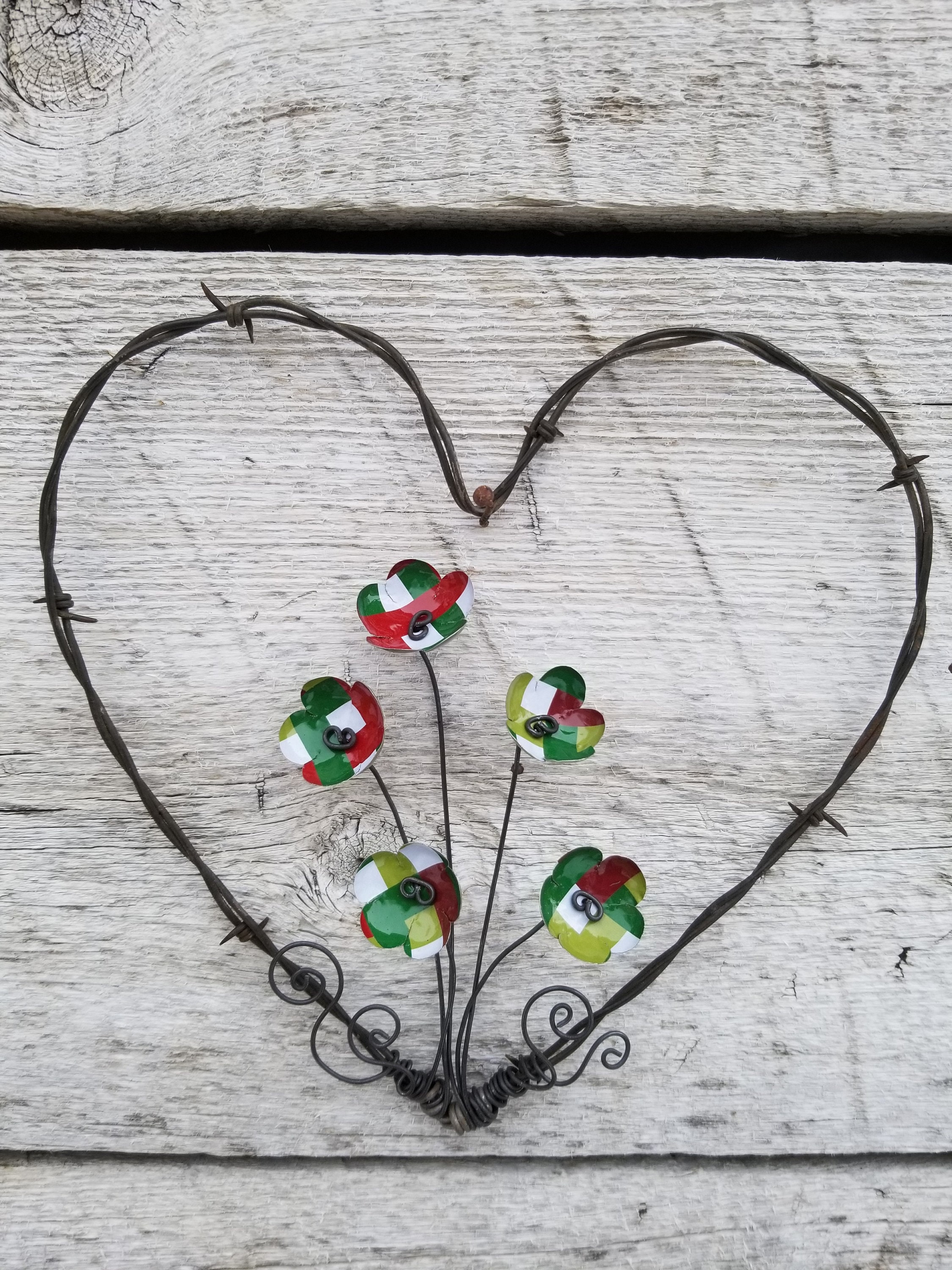 Forever Blooming Barbed Wire Heart Blue & White Flowers Free Shipping in The Usa