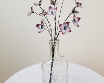 White Tartan Blossoms Bouquet of Forever Blooming Tin Flowers, Free Shipping In US