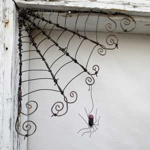 Czechoslovakian Purple Spider Dangles From 12 Barbed Wire Corner Spider Web image 1
