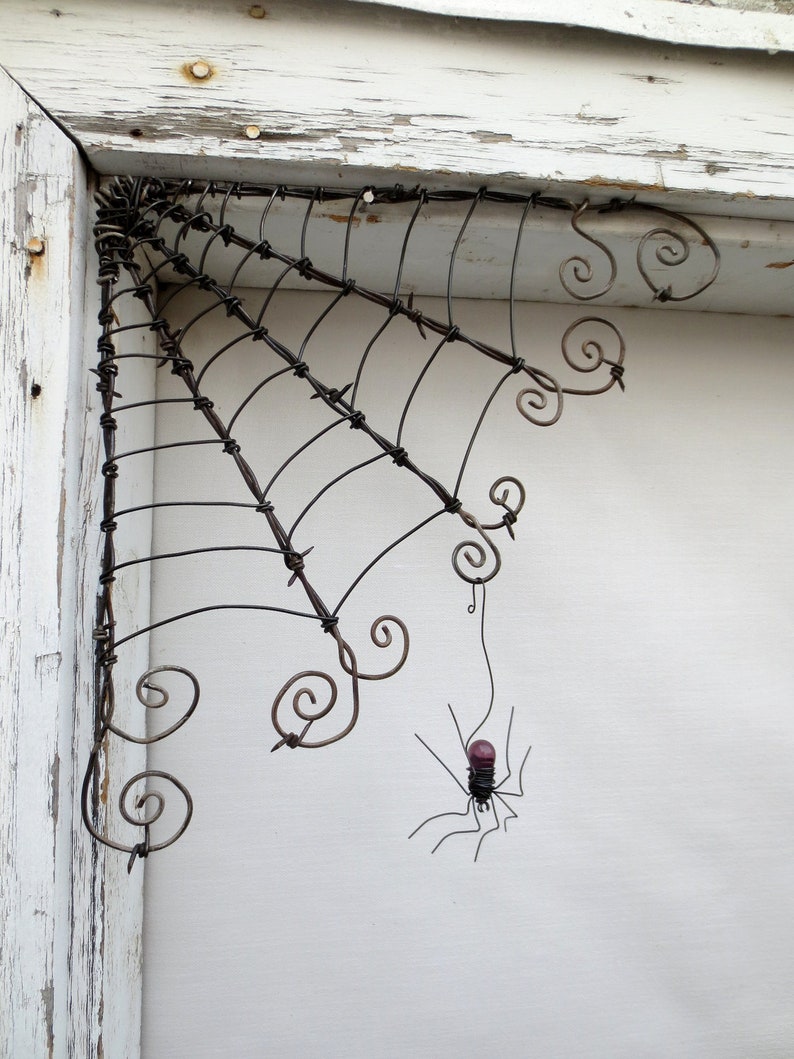 Czechoslovakian Purple Spider Dangles From 12 Barbed Wire Corner Spider Web image 1