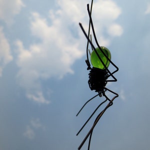 Czechoslovakian Green Spider Dangles From 12 Barbed Wire Corner Spider Web , Free Shipping in US image 4