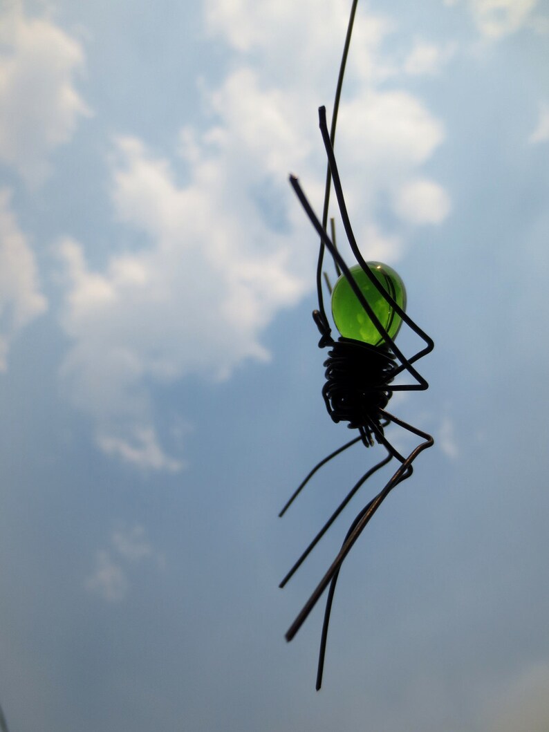 Czechoslovakian Green Spider Dangles From 12 Barbed Wire Corner Spider Web , Free Shipping in US image 4