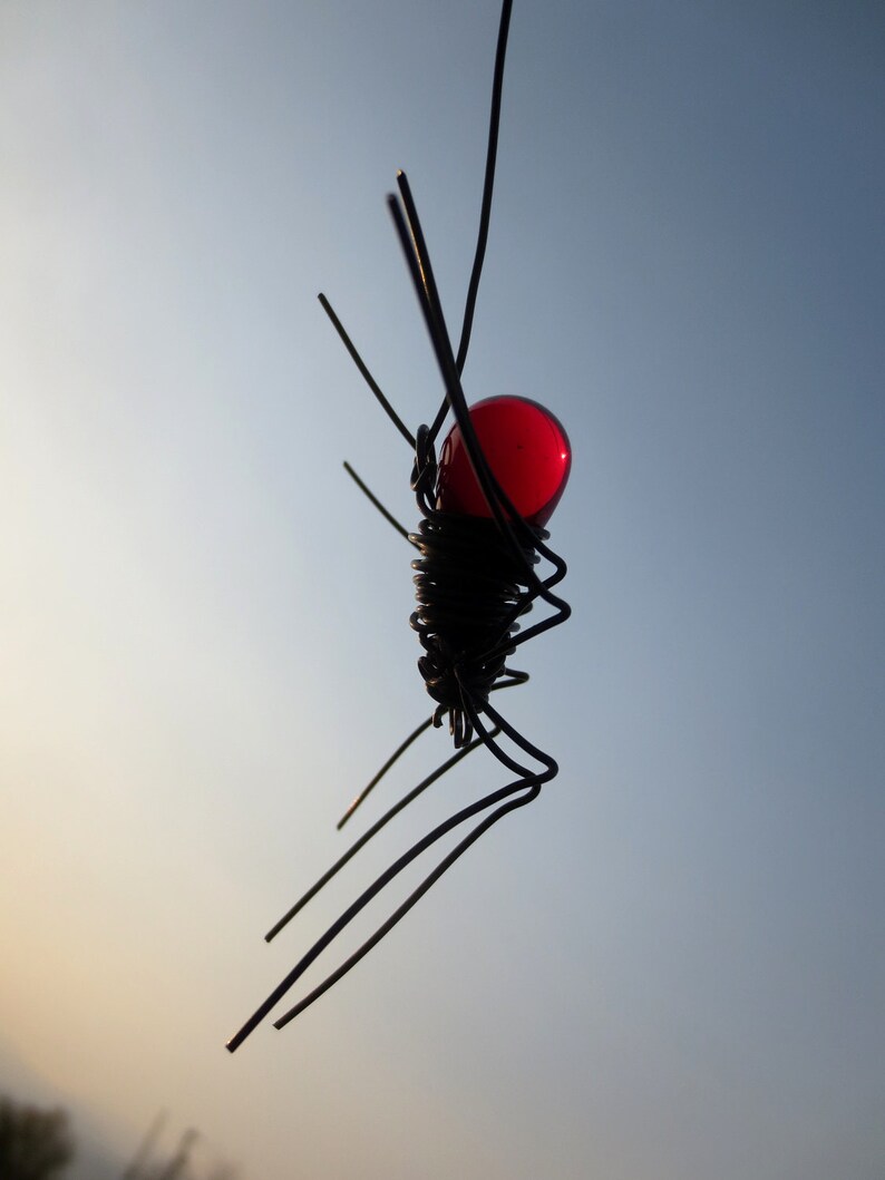 Wee Dangly Czechoslovakian Red Glass Spider Repurposed Art image 3