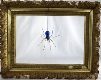 Wee Dangly Tsjechoslowaakse blauwe glazen spin hergebruikte kunst