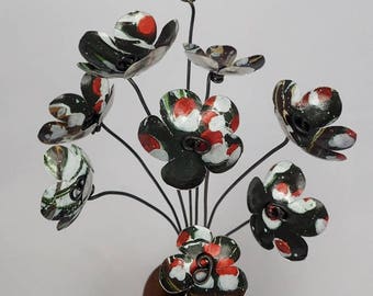 Dark Green and Snowy Red Berries  Bouquet of Forever Blooming Tin Flowers, Free Shipping In US