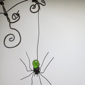 Czechoslovakian Green Spider Dangles From 12 Barbed Wire Corner Spider Web , Free Shipping in US image 2