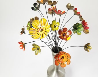 Large Bright Bouquet of Forever Blooming Tin Flowers, Free Shipping In US