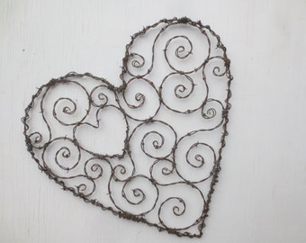 Burly Spirillian Barbed Wire Heart of Spirals For Your Valentine Garden Trellis, Free Shipping in US