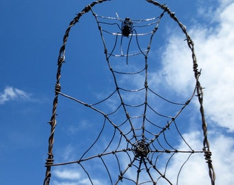 Spider In A Tattered Web Barbed Wire Garden Trellis Made to Order