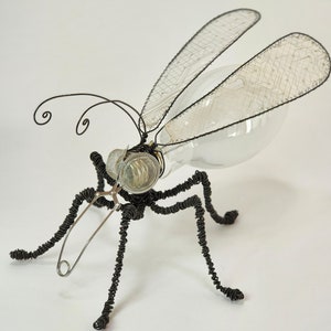 Large Mosquito Like Creature , Light Bulb & Wire Repurposed Sculpture, Free Shipping In USA
