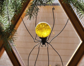 Sunny Yellow with Gold Sparklies Sun Catcher Window Spider Hanging Art, Made to Order