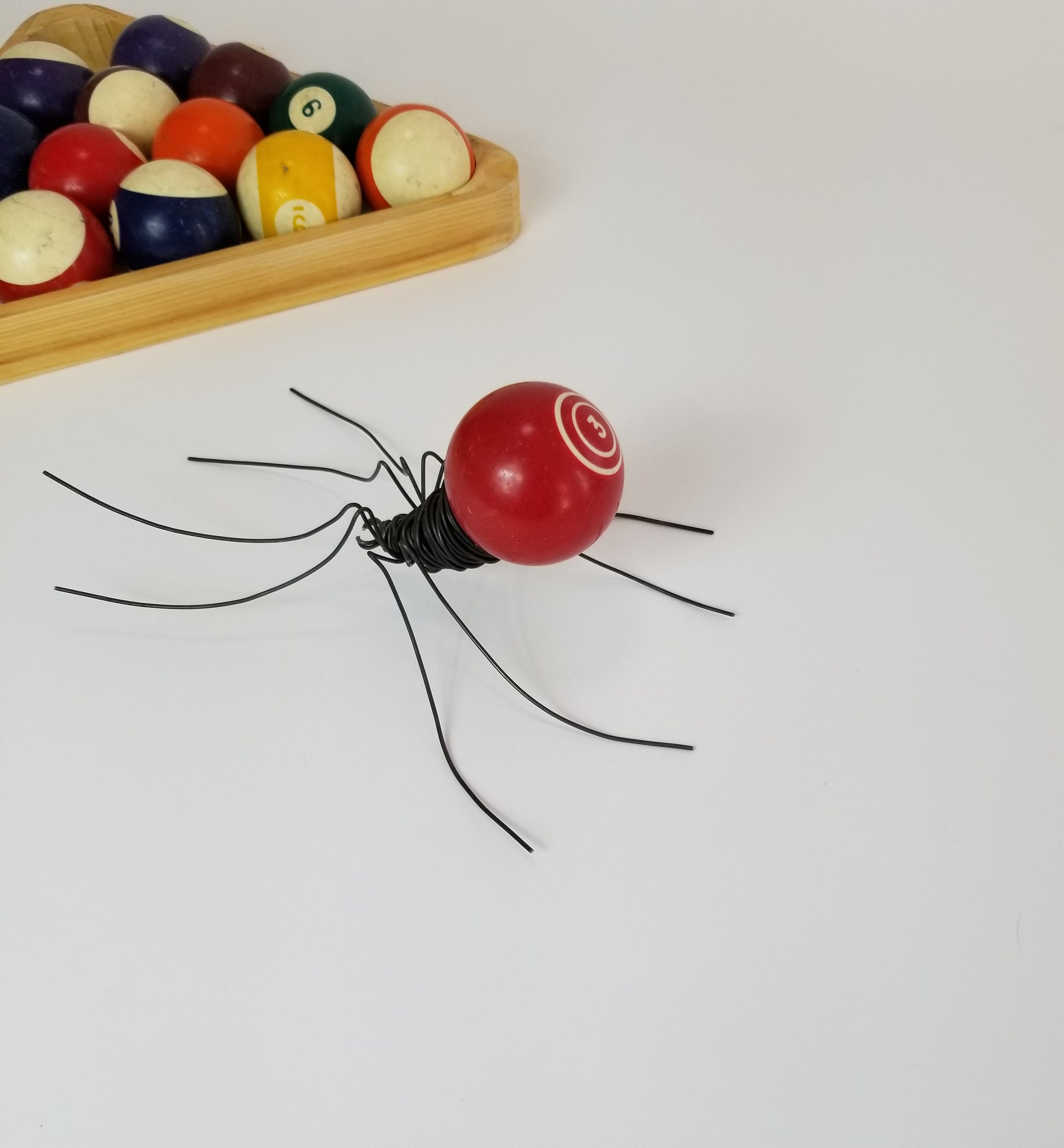 Red Three Pool Ball Spider Repurposed Art, Free Shipping in US 