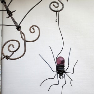 Czechoslovakian Purple Spider Dangles From 12 Barbed Wire Corner Spider Web image 2