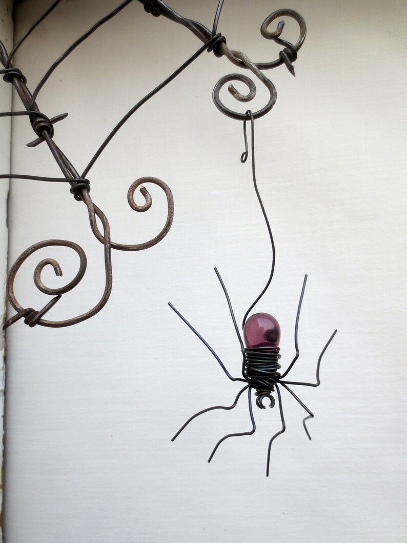 Czechoslovakian Purple Spider Dangles From 12 Barbed Wire Corner Spider Web image 2