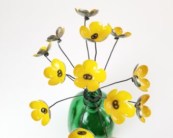 Mustard Yellow Bouquet of Forever Blooming Tin Flowers, Free Shipping In US