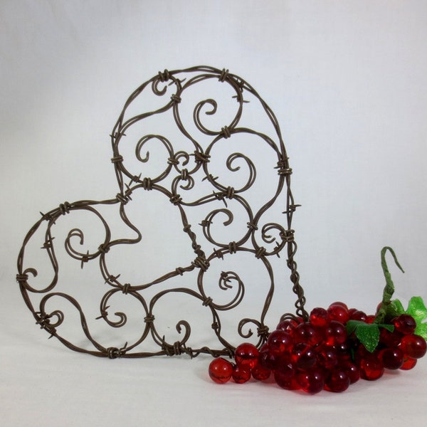 Beautiful 12"  Spirillian Barbed Wire Heart of Spirals - Rustic Wedding Decor