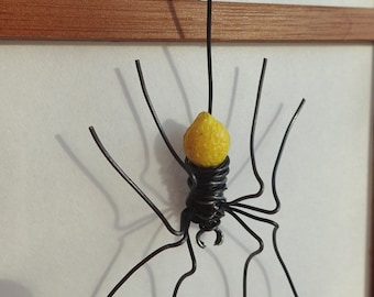 Wee Dangly Yellow Glass Lemon Spider Repurposed Art