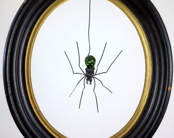 Wee Dangly Czechoslovakian Green Glass Spider Repurposed Art