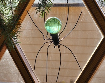 Mint Green with Silver Sparklies Sun Catcher Window Spider Hanging Art, Made to Order