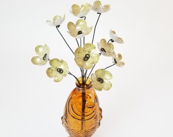 Silvery Cream Bouquet of Forever Blooming Tin Flowers, Free Shipping In US