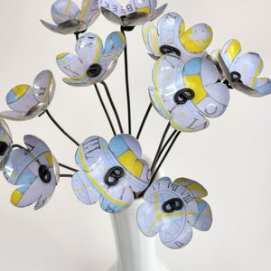 Lemon and Light Blue Blossoms Bouquet Forever Blooming Flowers Repurposed Art Free shipping image 2