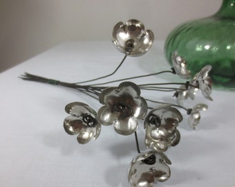 Silver Bouquet of  Forever Blooming Flowers  Repurposed Art, Free Shipping in USA