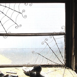 Two Twistedly Wicked 18" Rustic Corner Spider Webs from Barbed Wire Made to Order, Free Shipping in US