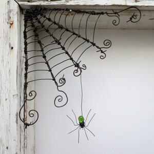 Czechoslovakian Green Spider Dangles From 12 Barbed Wire Corner Spider Web , Free Shipping in US image 5