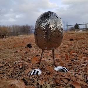 Egg With Legs Metal Handmade Sculpture, Free Shipping in the US