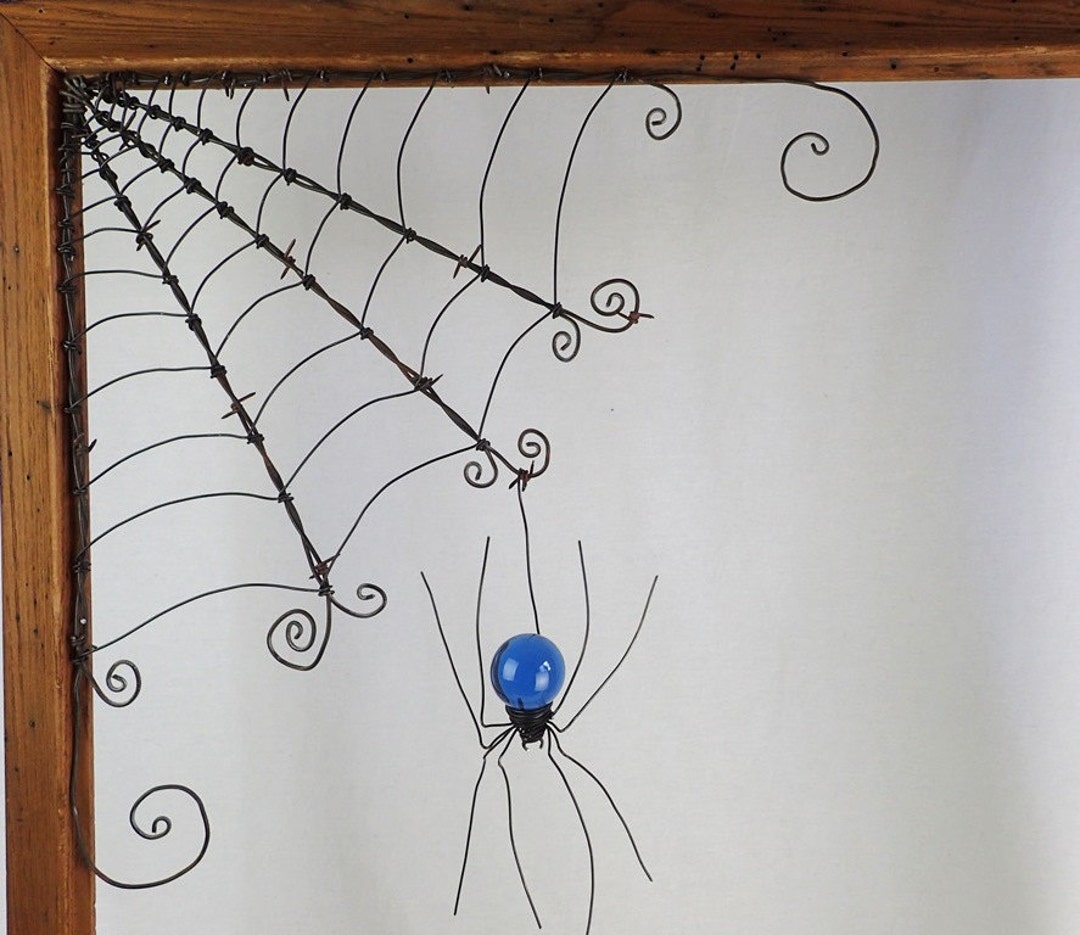 18 Barbed Wire Corner Spider Web With Blue Spider 
