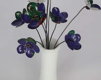 Purple With Red Bouquet of Tin Forever Blooming Flowers, Free Shipping In US