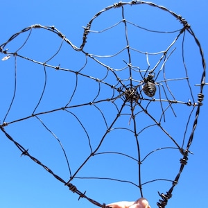 Twisted Barbed Wire Heart With Spider Web And Spider Made to Order image 1