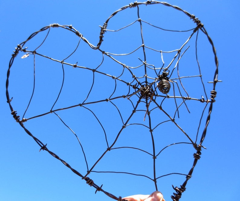 Twisted Barbed Wire Heart With Spider Web And Spider Made to Order image 1
