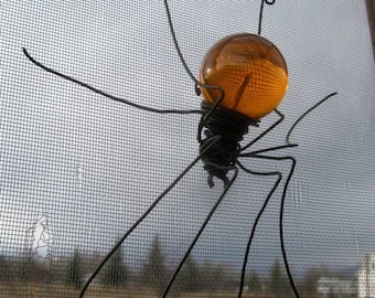 Orange Sun Catcher Window Spider Hanging Art, Made to Order