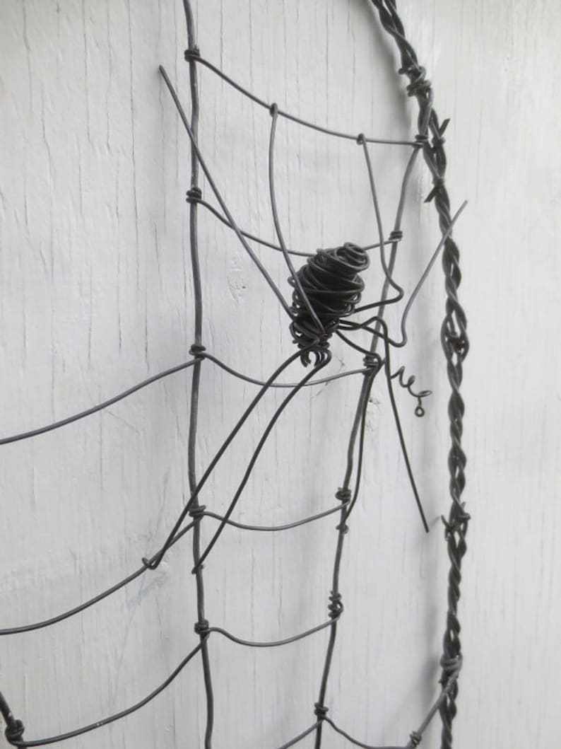 48 Tall Spider In A Tattered Web Barbed Wire Garden Trellis Made to Order image 2