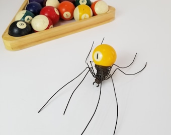 Yellow 1 Pool Ball Spider Repurposed Art, Free Shipping In US