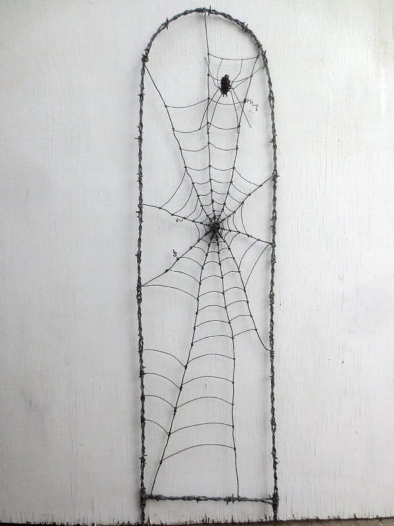 48 Tall Spider In A Tattered Web Barbed Wire Garden Trellis Made to Order image 5