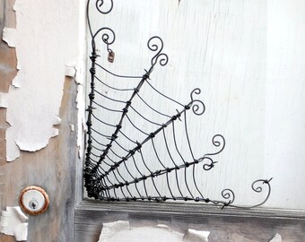 Twisted 12"  Barbed Wire Corner Spider Web For Halloween