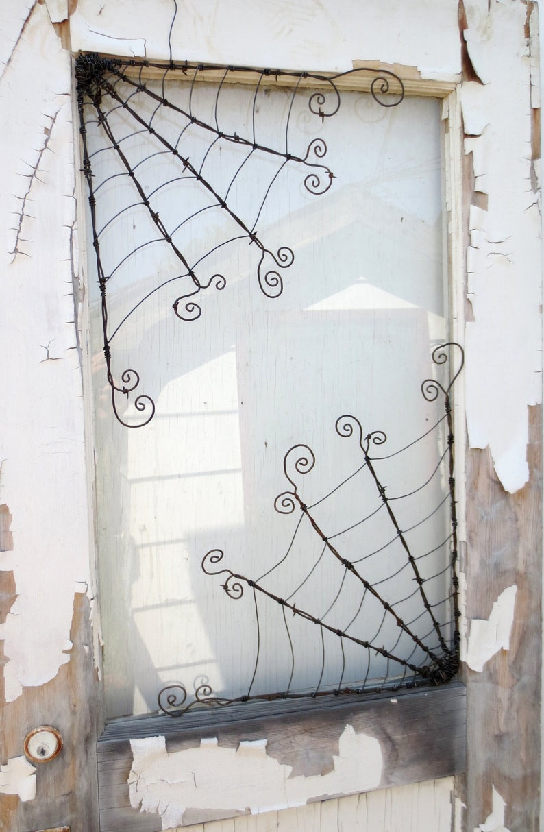 18 Odd Twisted Barbed Wire Corner Spider Web Reclaimed Art image 4