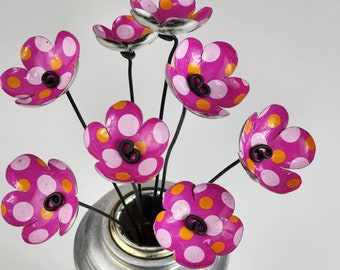 Hot Pink Polka Dots Bouquet of Tin Forever Blooming Flowers, Free shipping in USA