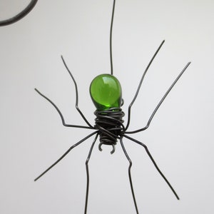 Czechoslovakian Green Spider Dangles From 12 Barbed Wire Corner Spider Web , Free Shipping in US image 3