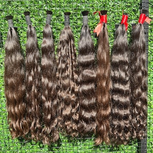 プレミアムブラックヘアナチュラル人毛エクステンション - ブラウンヘア - ウェーブヘア - 8色展開 - 70 cm/28インチ - 100%ナチュラルヘア | ダブルドロー