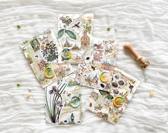 Botaniska resevykort med äkta vaxsigill | Unika kort i vintagestil för postcrossing och speciella tillfällen
