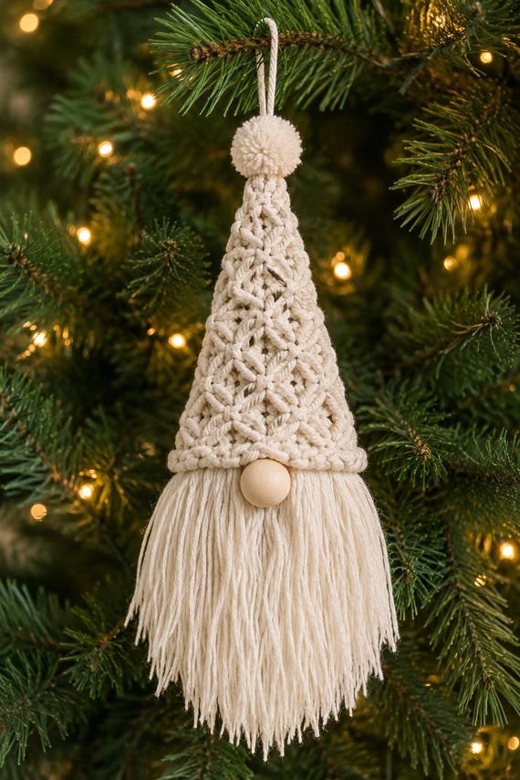 Macrame Gnome Pattern PDF, Beginner Macrame Tutorial, Christmas Gnome Ornament Pattern, DIY Boho Holiday Decor, Digital Download