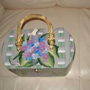 Hand painted wooden purse with Hydrangea bouquet image 1